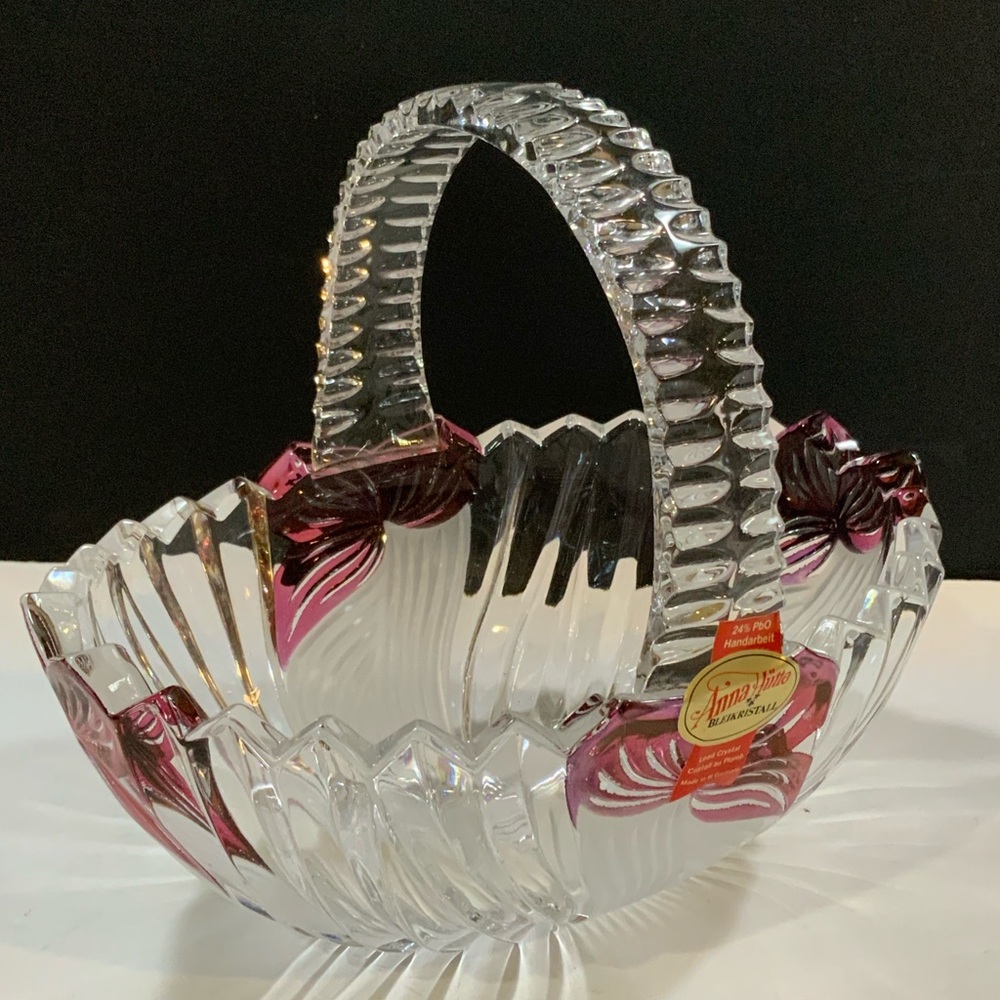 Anna Huttle Basket Lead Crystal Bleikristall Cranberry W Germany #49